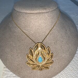 Metropolitan Museum Of Art MMA Turquoise Islamic Lotus Flower Necklace Gold Tone